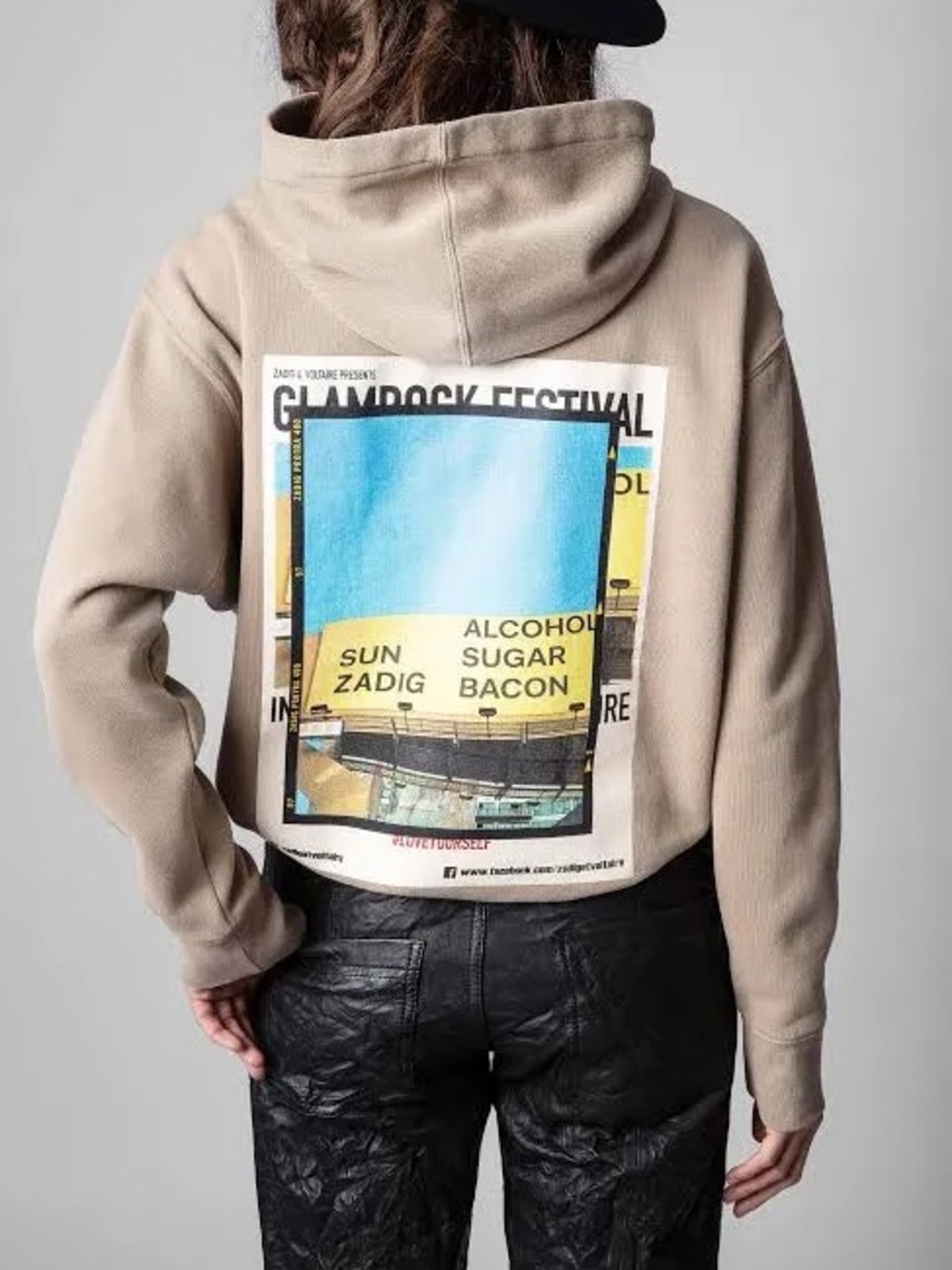 Zadig & Voltaire Spencer Photoprint Hoodie. Size Women’s Small Tan